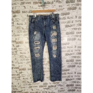 Vintage Y2K Jeans Mens 40x34‎ Blue Acid Wash Distressed Y2K Punk Grunge Ripped